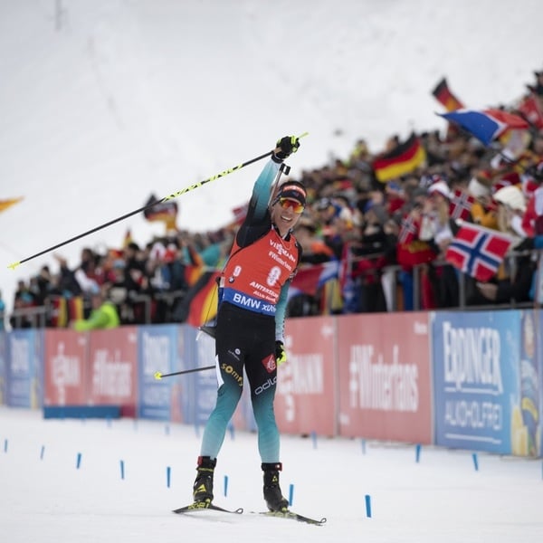 27.01.2019 - Quentin Fillon Maillet celebrates at the Anterselva final